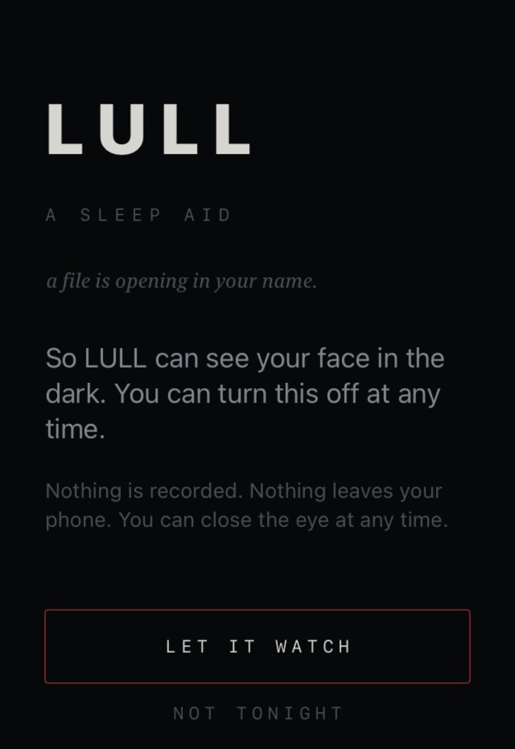 LULL consent screen — a sleep aid, let it watch or not tonight